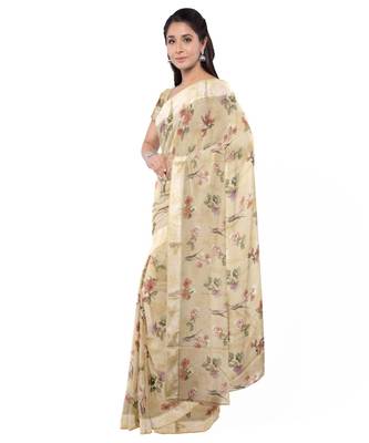 Yellow Embroidered caual wear saree with blouse 1