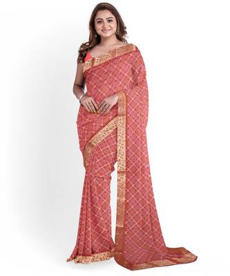 Pink Embroidered caual wear saree with blouse 4