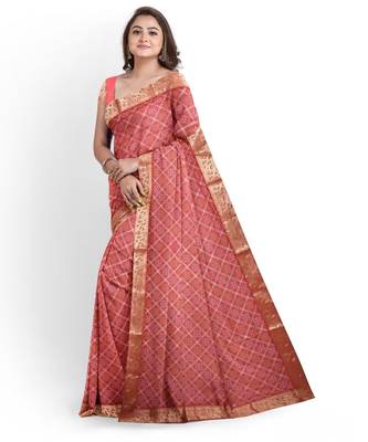 Pink Embroidered caual wear saree with blouse 1
