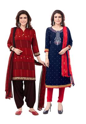 Synthetic Printed Unstitched Dress Material Combo 1