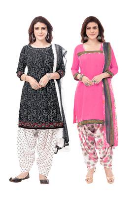 Synthetic Printed Unstitched Dress Material Combo 1