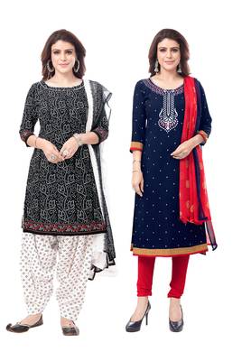 Synthetic Printed Unstitched Dress Material Combo 1
