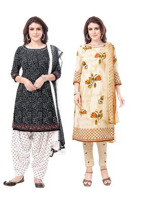 Synthetic Printed Unstitched Dress Material Combo 1