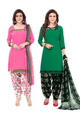 Synthetic Printed Unstitched Dress Material Combo 1