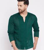 Green plain cotton men-kurtas