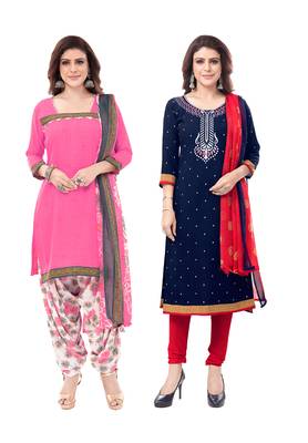 Synthetic Printed Unstitched Dress Material Combo 1