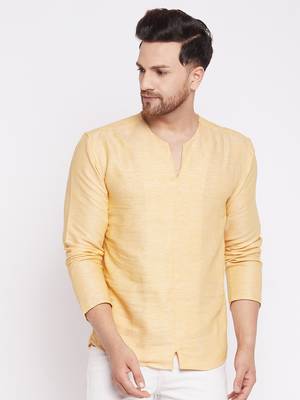 Yellow plain cotton men-kurtas 1