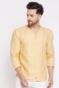 Yellow plain cotton men-kurtas
