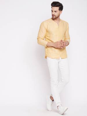 Yellow plain cotton men-kurtas 2