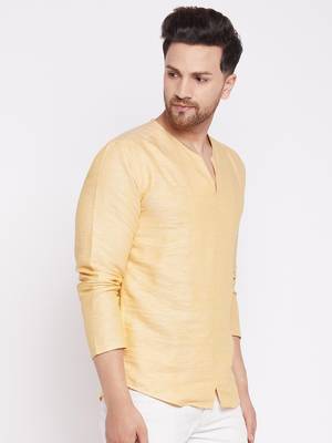 Yellow plain cotton men-kurtas 3