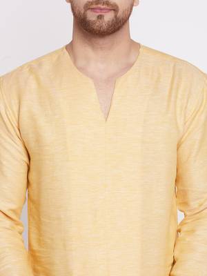 Yellow plain cotton men-kurtas 5