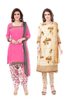 Synthetic Printed Unstitched Dress Material Combo 1