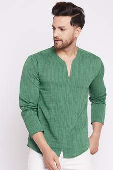 Green plain cotton men-kurtas