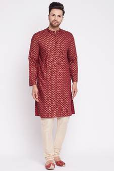 Maroon plain viscose rayon men-kurtas