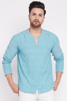Blue plain cotton men-kurtas