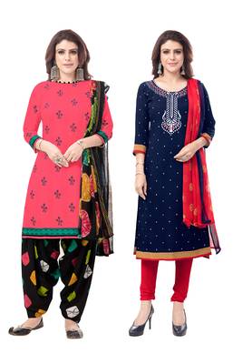 Synthetic Printed Unstitched Dress Material Combo 1