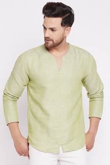 Green plain cotton men-kurtas