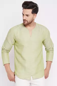 Green plain cotton men-kurtas