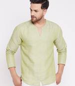 Green plain cotton men-kurtas