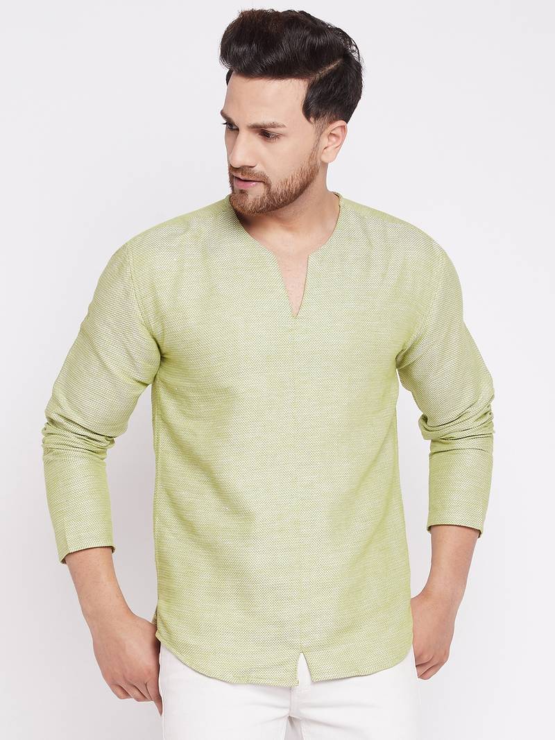 Green plain cotton men-kurtas