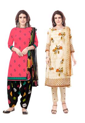 Synthetic Printed Unstitched Dress Material Combo 1