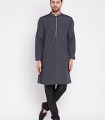 Black plain cotton men-kurtas