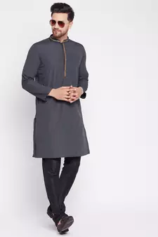 Black plain cotton men-kurtas