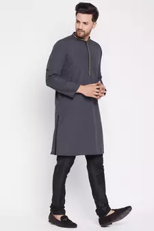 Black plain cotton men-kurtas