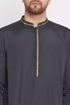 Black plain cotton men-kurtas