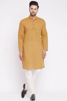 Yellow plain cotton men-kurtas