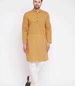 Yellow plain cotton men-kurtas