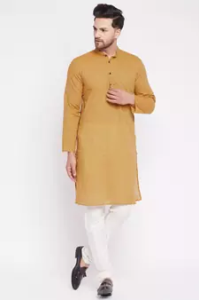 Yellow plain cotton men-kurtas