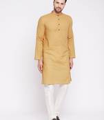 Beige plain cotton men-kurtas