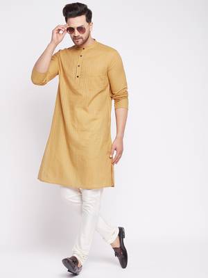Beige plain cotton men-kurtas 2