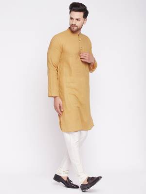 Beige plain cotton men-kurtas 3