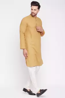 Beige plain cotton men-kurtas