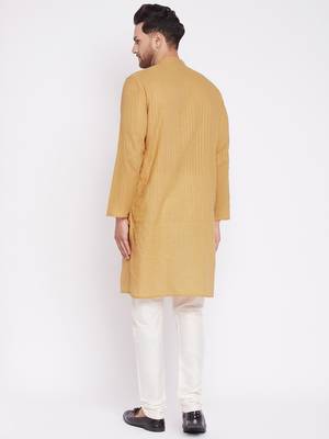 Beige plain cotton men-kurtas 4