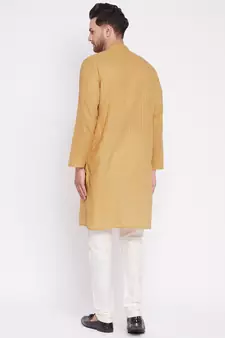 Beige plain cotton men-kurtas