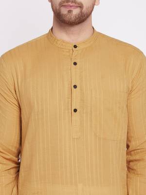 Beige plain cotton men-kurtas 5