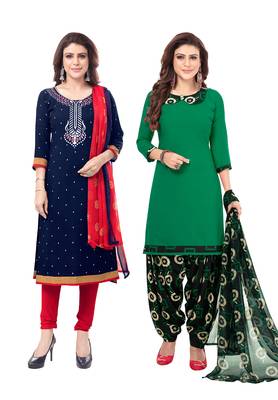Synthetic Printed Unstitched Dress Material Combo 1