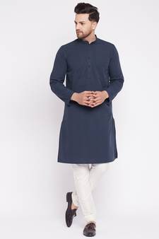 Blue plain cotton men-kurtas