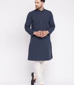 Blue plain cotton men-kurtas