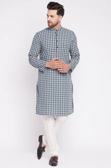 Green plain cotton men-kurtas
