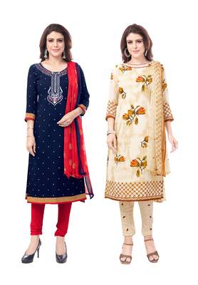 Synthetic Printed Unstitched Dress Material Combo 1