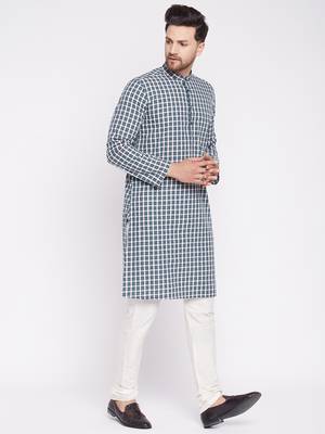 Green plain cotton men-kurtas 3