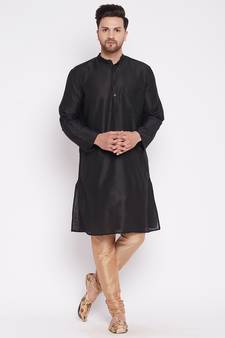 Black plain dupion men-kurtas