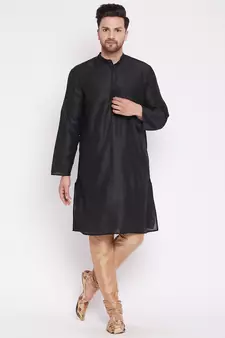 Black plain dupion men-kurtas