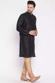Black plain dupion men-kurtas
