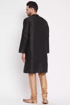 Black plain dupion men-kurtas