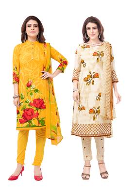 Synthetic Printed Unstitched Dress Material Combo 1